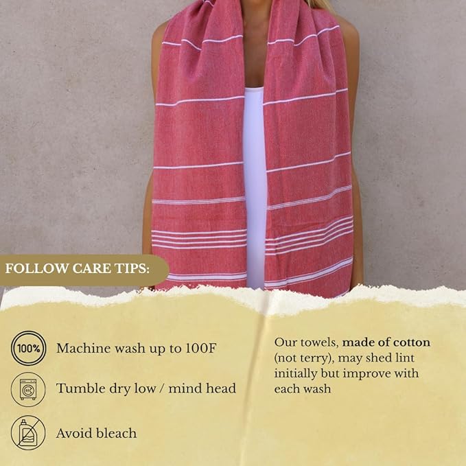 SOULMARK 100% Cotton Turkish Beach Towel with Bag - 38"x71" - 2 Pack - Made in Green & Oeko TEX Certified - Pre-Washed and Sand Free - Quick Dry and Lightweight for Travel - Made in Turkey - Red