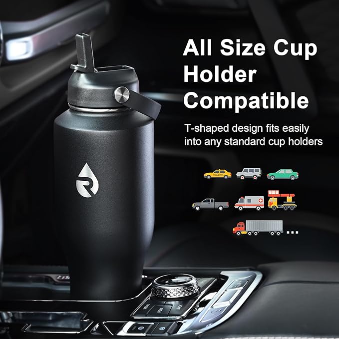 40 oz Insulated Water Bottle with Straw fit in Car Cup Holder, Triple Wall Vacuum Stainless Steel(Cold 48 hrs, Hot 24 hrs), Leakproof & Non-BPA, Hydro Travel Flask with Straw and Spout Lid