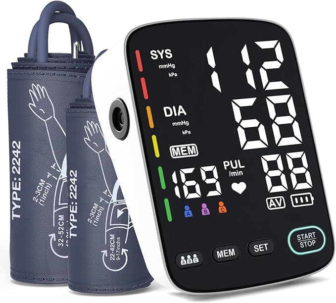 Blood Pressure Monitor, Automatic Digital Blood Pressure Machine with Adjustable Two Large Cuff 9-17 Inches and 13-21 Inches - LED Backlit Screen, Store 3 x 199 Readings Suitable for Home Use