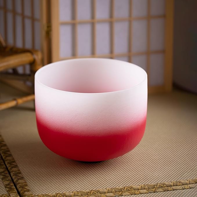 Hye-eun Crystal Singing Bowls Set, 432HZ 8-12 Inch Quartz Gradient Color Chakra Tuned Singing Bowl Set of 3 (8"B 10"F 12"C) for Sound Healing with Carrying Case Suede Striker and Rubber Mallet