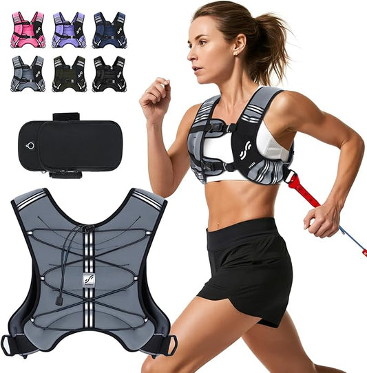 Sportneer Weighted Vest Woman: 8lb/12lb/15lb/20lb/25lb Weight Vest with Detachable Phone Bag, Adjustable Women Weighted Vest Rucking Vest for Walking Strength Training Muscle Building Weight Loss