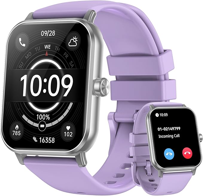 Smart Watch for Men Women, 1.85" HD Touchsreen Fitness Tracker, 120+ Sport Modes, 24/7 Heart Rate & Sleep Monitor, Pedometer, Calories, IP68 Waterproof, Fitness Watch for Android iPhone (Purple)
