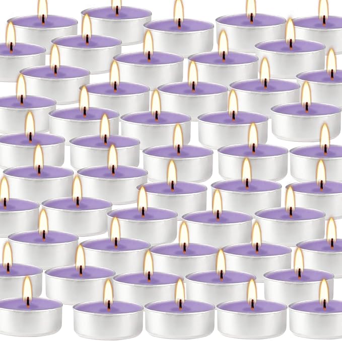 Purple Lavender Scented Tealight Candles - Giant 100 Pack Candles -Smokeless, 4 Hour Burn - Gift Set for Valentine's Day, Christmas, Weddings Centerpiece & Home Decor