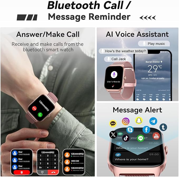 Smart Watch for Women Fitness Tracker: Rose Gold Bluetooth Make Answer Call Digital Mens watches Waterproof Run Smartwatch Android Phone iPhone Samsung Compatible Sleep Heart Rate Monitor Pedometer