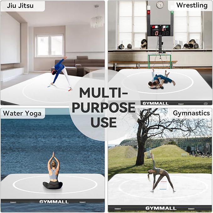 Wrestling Mat Inflatable 5FT/6.6FT/10FT/13FT/16.5FT, Foldable 4" Thick Jiu Jitsu Mats for Home Outdoor Indoor, Waterproof PVC Mat for Gymnastics, Water Yoga, PE Training, BJJ, MMA, Grappling