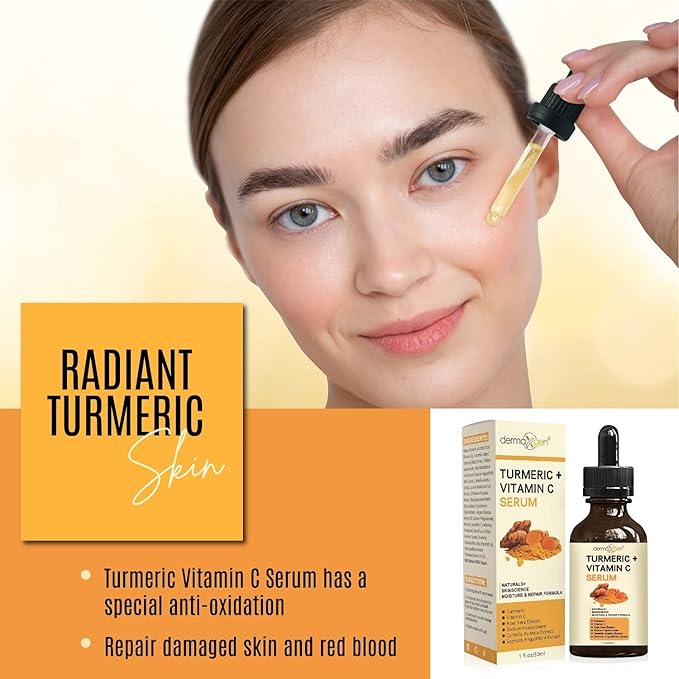 Turmeric and Vitamin C Anti-Aging facial serum, PURE ORGANIC Reduce Wrinkles, Improve Blemishes and Acne, Skin firming and Intensive Moisturizing & hydrating Serum for all skin Types (1 fl oz))
