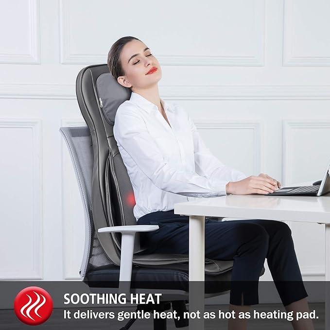COMFIER Massager Chair with Heat, Shiatsu Neck Back Massager Portable with Compress & Rolling,Massage Chair Pad for Full Back,Neck,Full Body Pain, Gray