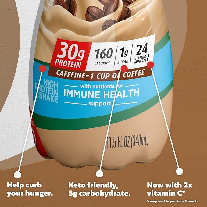 Premier Protein Shake, Café Latte, 30g Protein 1g Sugar 24 Vitamins Minerals Nutrients to Support Immune Health, 11.5 fl oz (Pack of 6)