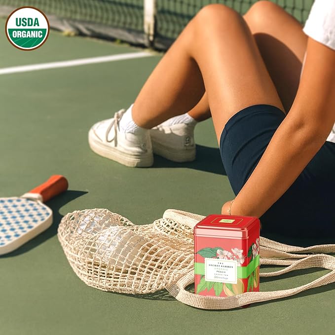 Life Plus Style Gourmet The Secret Garden Organic Peach Green Tea 50 Tea Bags Juicy & Fruity Refreshing Hot or Iced Tea Antioxidant-Rich Non GMO, Gluten Free Eco-Friendly USDA Certified
