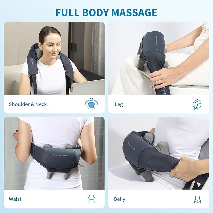 Neck and Shoulder Massager with Infrared, Shiatsu Back Massager for Pain Relief, Cordless Electric Deep Tissue 6D Kneading Massager for Neck, Shoulder, Leg, Back Muscle Tension Release