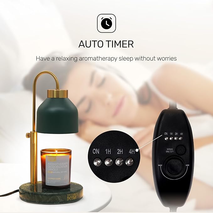Candle Warmer Lamp with 2 Bulbs, Timer & Dimmer, Height Adjustable Electric Wax Warmer Lamp, Compatible for Jar Candle, Metal Top, Marble Base