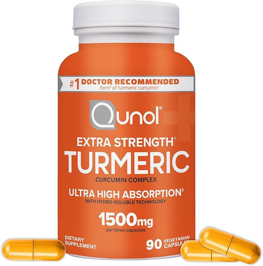 Qunol Turmeric Curcumin Capsules, 1500mg Extra Strength Supplement, Patented Hydro-Soluble Technology, Alternative to Turmeric Curcumin with Black Pepper, 90 Veggie Capsules