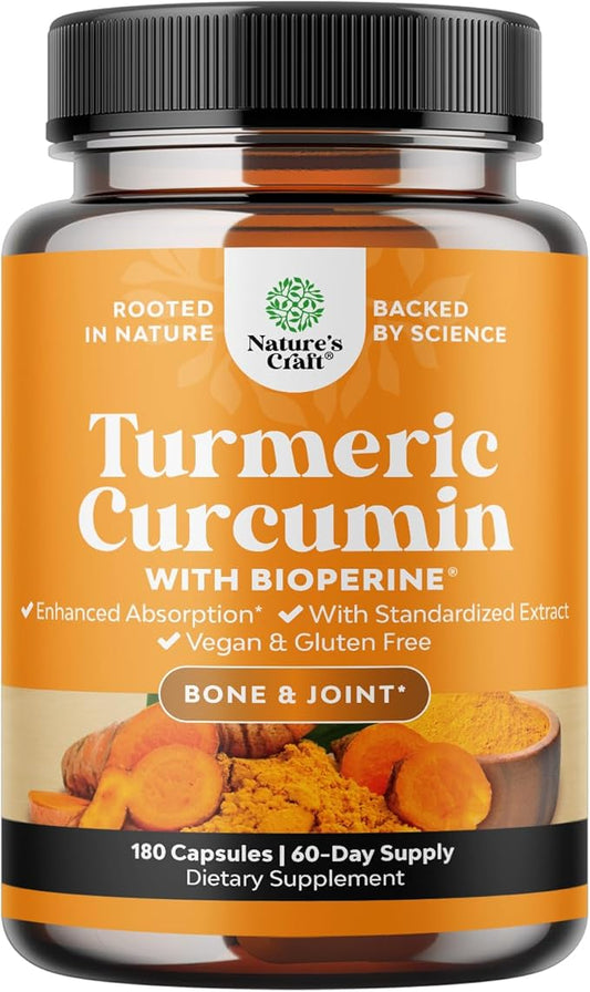 Turmeric Curcumin with Black Pepper Extract - Joint Health Turmeric Supplement with 95% Curcuminoids - Daily Joint Support Supplement with Turmeric Curcumin with Bioperine for Enhanced Absorption