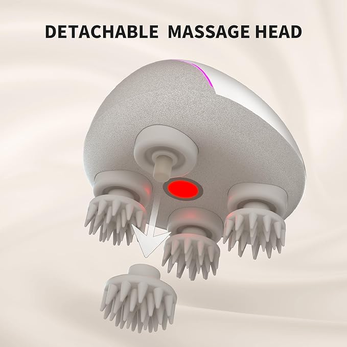 Breo Portable Mini Scalp Massager – IPX7 Waterproof Rechargeable Head Massager for Scalp Relax, Stress Relief Tool with Bamboo Wood Charging Base, Removable Massage Nodes (Silver with Base)