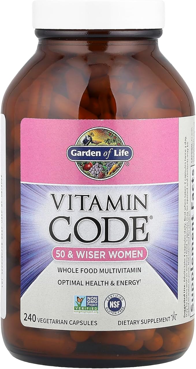 Garden of Life Multivitamin for Women 50 & Over, Vitamin Code Women 50 & Wiser Multi - 240 Capsules with Vitamins A, B, C, D3, E & K, CoQ10, Probiotics & Enzymes