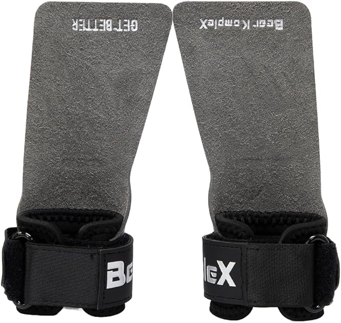 Bear KompleX No Hole Carbon Hand Grips - Non-Slip Fingerless Gymnastics Grips for Weight Lifting, Pull-ups & Cross Training | Lightweight, Padded Wrists & Foldable Grip.