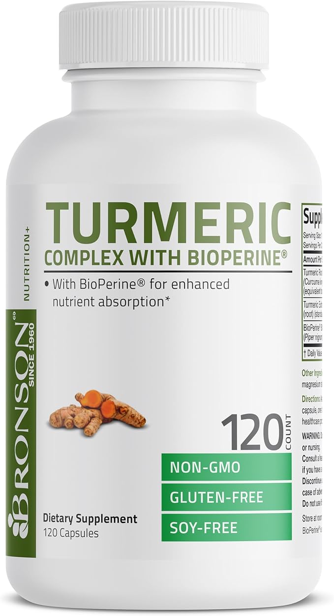 Bronson Turmeric Curcumin with BioPerine - High Potency Premium Joint Support with 95% Standardized Curcuminoids - Non-GMO Capsules with Black Pepper - 120 Count