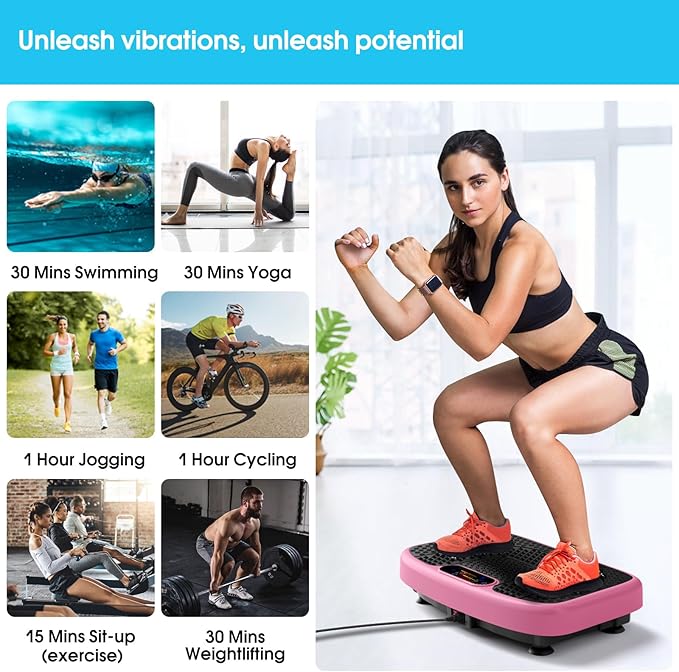 SoftGym Vibration Plate Exercise Machine for Lymphatic Drainage,Power Vibrate Stand Shake Board 450 Lbs Capacity Whole Body Workout Waver with Fitness Resistance Bands Weight Loss Gifts for Women Men