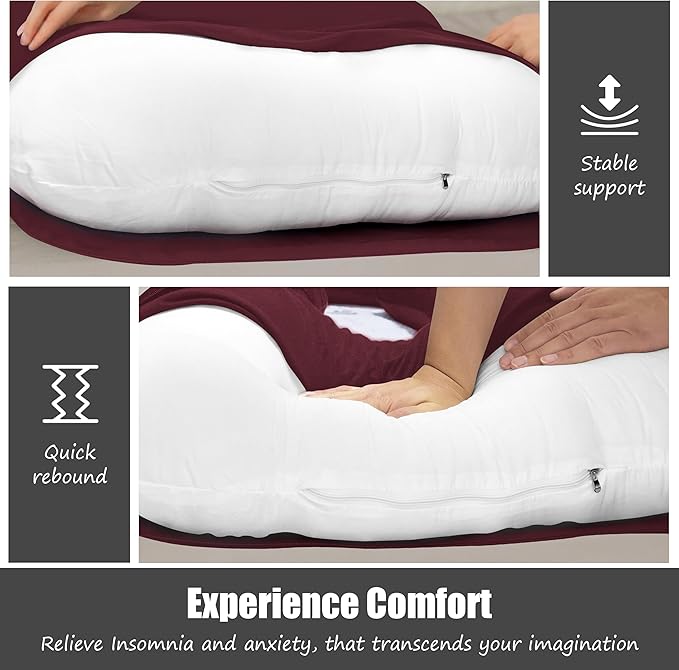 HIPHOP PANDA U-Shaped Pregnancy Pillow for Sleeping - Full Body Maternity Support Pillow with Removable Cover - Comfort for Back, HIPS, Legs, Belly - 57 Inch for Pregnant Women, Burgundy