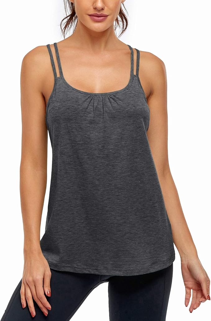 Hibelle Women's Workout Yoga Racerback Tank Tops with Built in Shelf Bra