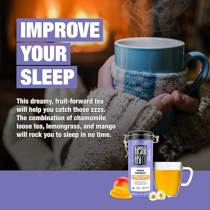 Tiesta Tea - Mango Dreamzzz Chamomile Loose Leaf Herbal Tea, Relaxing Chamomile & Lemongrass Blend, Caffeine-Free, Brew Hot or Iced, Refillable Tin, Makes Up to 50 Cups, 3 Ounce