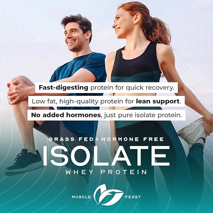 Muscle Feast Grass-Fed Whey Protein Isolate, All Natural Hormone Free Pasture Raised, Whey Isolate Protein Powder for Men and Women, Clean, Gluten-Free, Delicious Isolate Protein - Rasberry, 2lb