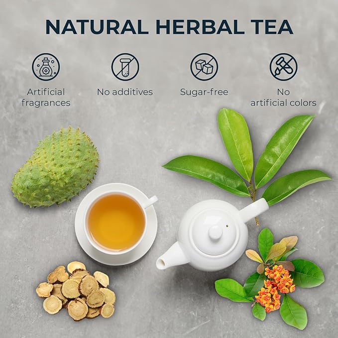 Graviola Soursop Leaf Tea Samplers with Celastrus Hindsii & Licorice - 10 Count + Bamboo Tong, Corn Based Tea Bags, Natural Herbal Tea for Comfort Relax, Re-Steep Hoja De Guanabana