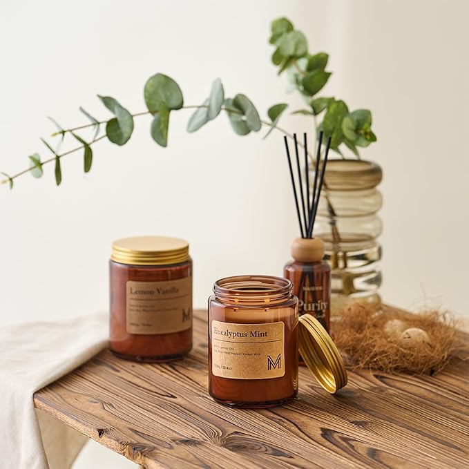 M&SENSE Eucalyptus Mint Home Scented Candle | 19.4oz, 115-Hour Burn | Natural Organic Soy Wax | Long-Lasting for Stress Relief and Gifting | for Bedroom,Relaxing SPA,Office