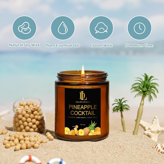 Pineapple Cocktail Candles, 7oz Pineapple Cocktail Scented Candle, Natural Soy Candles for Home Scented, Long Lasting with 50 Hour Burn Time, Gifts for Men Women