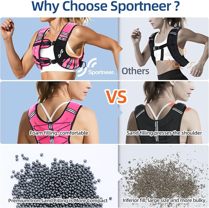 Sportneer Weighted Vest Woman: 8lb/12lb/15lb/20lb/25lb Weight Vest with Detachable Phone Bag, Adjustable Women Weighted Vest Rucking Vest for Walking Strength Training Muscle Building Weight Loss