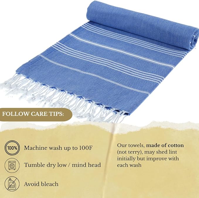 SOULMARK 100% Cotton Turkish Beach Towel with Bag - 38"x71" - 6 Pack - Made in Green & Oeko TEX Certified - Pre-Washed and Sand Free - Quick Dry and Lightweight for Travel - Made in Turkey - Sax Blue