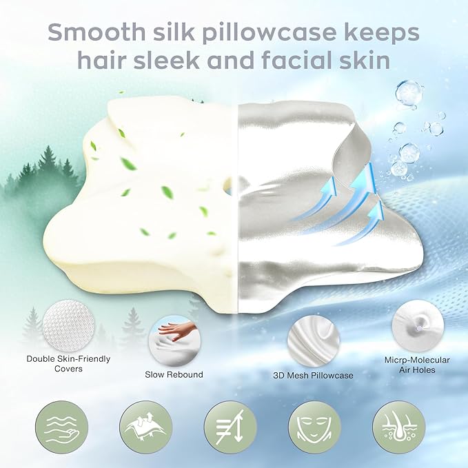 Pain Relief Cooling Pillow for Neck Support Adjustable Cervical Pillow Side Sleeping Memory Foam with Super Soft and Cooling Satin Pillowcase White