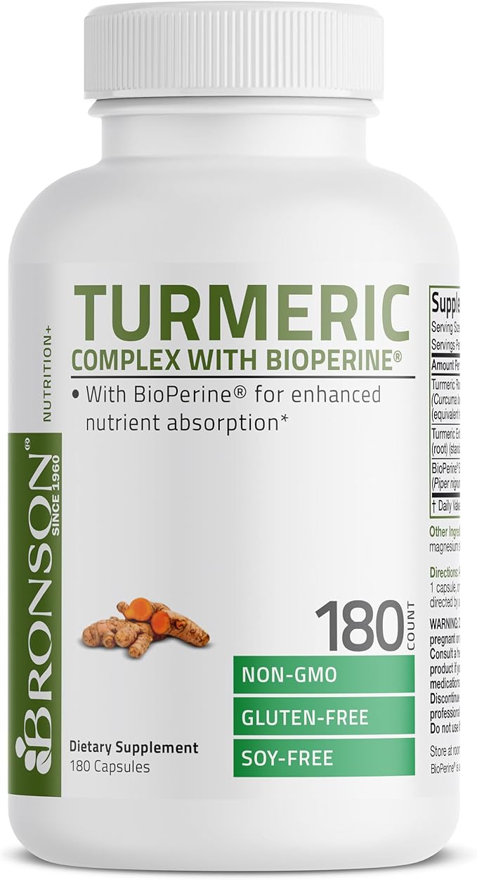 Bronson Turmeric Curcumin with BioPerine - High Potency Premium Joint Support with 95% Standardized Curcuminoids - Non-GMO Capsules with Black Pepper - 180 Count