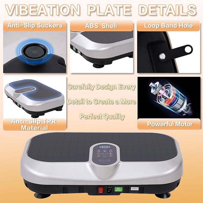 Vibration Plate Exercise Machine, Whole Body Workout Vibration Plates for Lymphatic Drainage with Bluetooth ,120 Adjustable Speeds Vibrate Stand Shake Board Machine for Weights Loss(Silver)