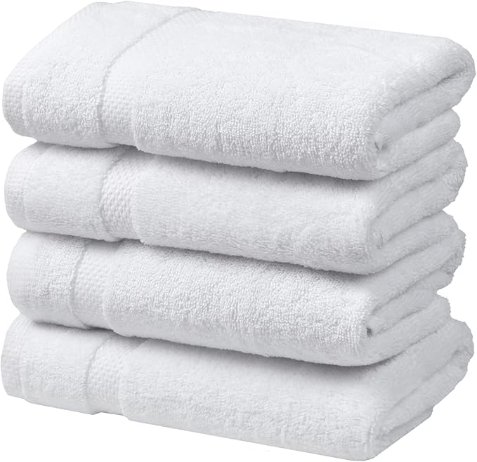 SOFE H&L | Olea Luxury Turkish Cotton Hand Towels Set of 4 White | Premium, Soft, Durable, Absorbent | Hotel Quality Plush Towels and Thick Towel Sets