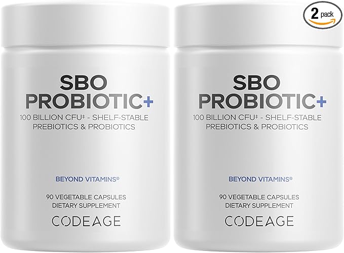 Codeage SBO Probiotics, 100 Billion CFUs Per Serving, Multi Strain Soil Based Organisms Blend and Organic Fermented Botanical Blend, Shelf-Stable - 2 Pack