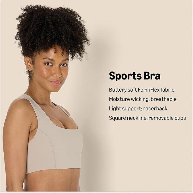 Amazon Essentials Women's Active FormFlex Buttery Soft Light Support Square Neck Racerback Sports Bra