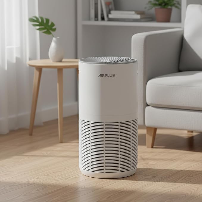 AIRPLUS Air Purifier for Home Bedroom, Covers Up to 1733 ft² by 38W High Torque Motor, 3-in-1 Washable Filter with HEPA Sleep Mode, Cleaner 99.9%, Auto Mode, Child Lock, White