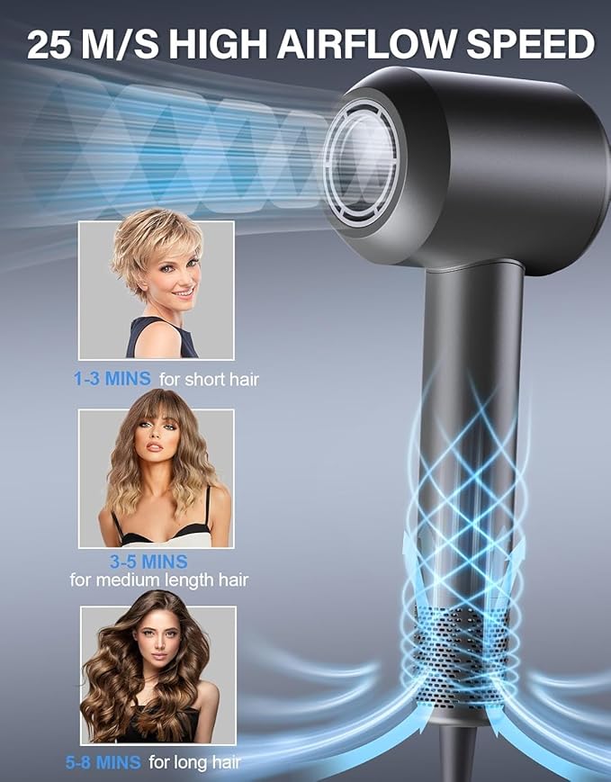 Hair Dryer, 140, 000 RPM High Speed Blow Dryer for Fast Drying, Negative Ionic Hair Dryers for Women, Thermo Control Lightweight Hairdryer for Home and Travel Black