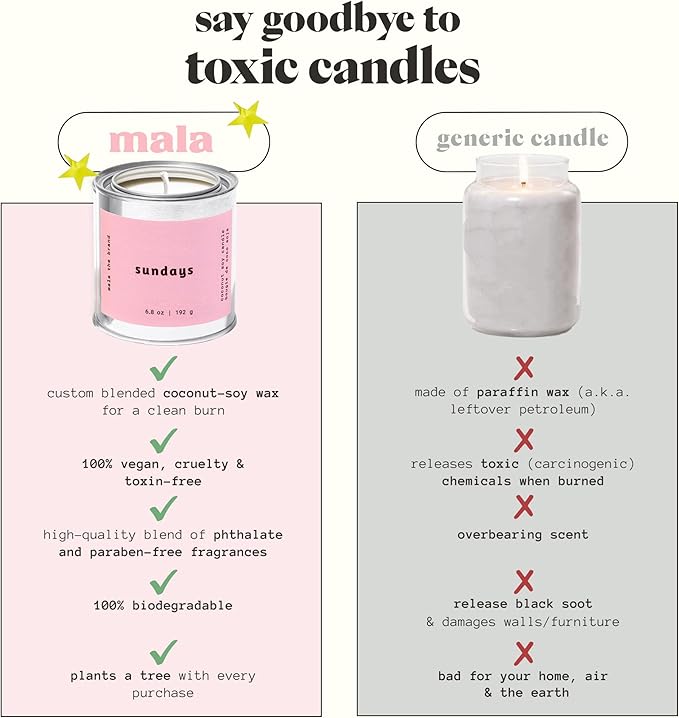 MALA Sundays Apricot Sandalwood & Lavender Candle for Home – Vegan Soy Aromatherapy – 45-Hour Clean Burn – Organic Non Toxic Candles – Calm Room Decor – 6.8 oz