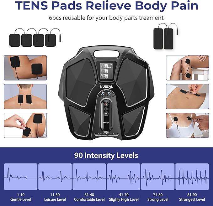 NURSAL TENS EMS Foot Massager for Neuropathy, Foot Nerve Muscle Stimulator Pro, Circulation and Body Pain Relief with TENS Unit Muscle Stimulator Pads, Electric Feet Legs Blood Circulation Machine