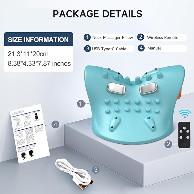 snawowo 3-in-1 Cervical Neck Massager with Heat - Acupoint Shoulder Relaxer Traction Stretcher for Pain Relief, 3 Human-Like Kneading, Heat & Vibration Levels, 360ยฐ Remote, 30ยฐ Design, 15Min Auto Off