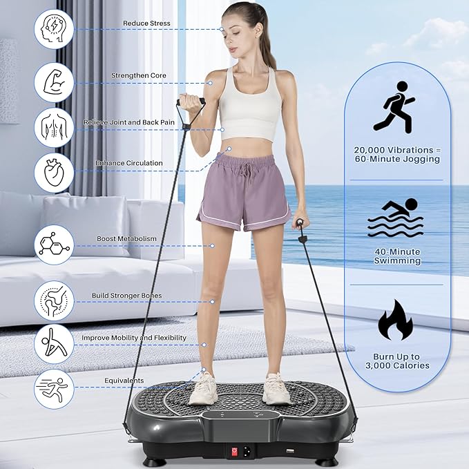 Vibration Plate Exercise Machine for Weight Loss – 100-Speed Platform with Bluetooth Speaker, Remote & Bands, 450 lbs Capacity – Quiet Full Body Workout for Lymphatic Drainage at Home