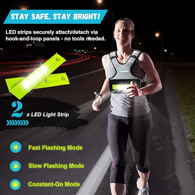 Adjustable Weighted Vest for Women Men, 6-15 Lbs Rucking Vest with LED Light Strips, Weight Vest with 6 Ironsand Weights, and Zipper Pocket for Strength Training, Walking, Running