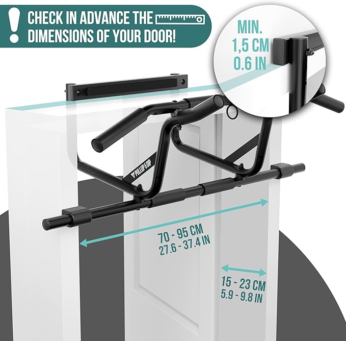 PULLUP & DIP Pull-up bar for door frames for hanging without screws and no slipping, professional door bar, pull-up bar with padded handles