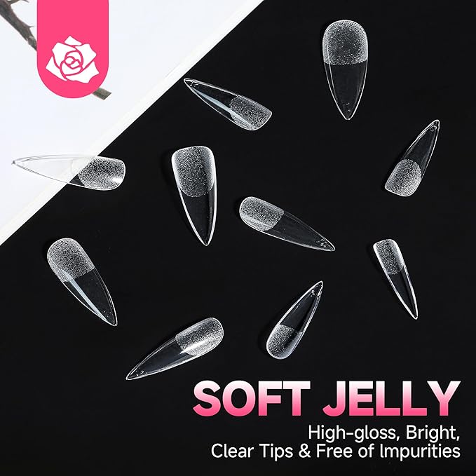 UNA GELLA Long Stiletto Gel Nail Tips Full Cover 120pcs Half Matte Nail Tips Long Stiletto Almond Fake Clear Nails Tips S tiletto Press on Nails for Nail Extensions Home Nail Art Salon 12 Sizes
