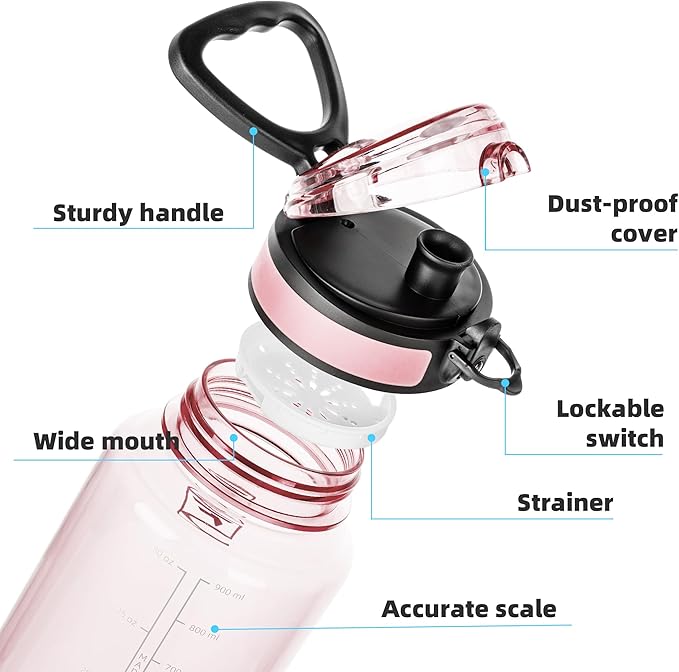 Fanhaw 32 Oz Clear Tritan Water Bottle with Chug Lid, BPA-free, Wide Mouth, Leak Proof - for Gym, Travel, Home, School, Office (Cherry Blossom)