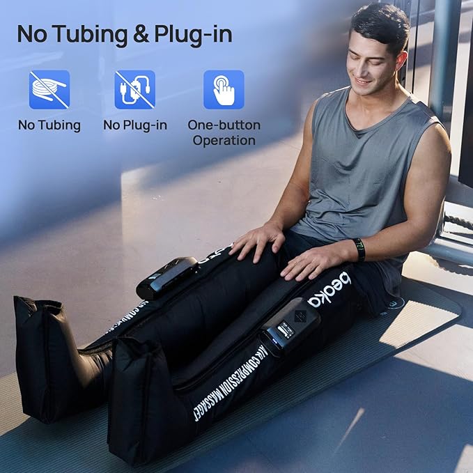 beoka Leg Massager for Circulation and Pain Relief, Cordless Air Compression Boots with 5 Modes 15 Intensities for Athletes Runners and Travelers, Leg Recovery System for Gift-L