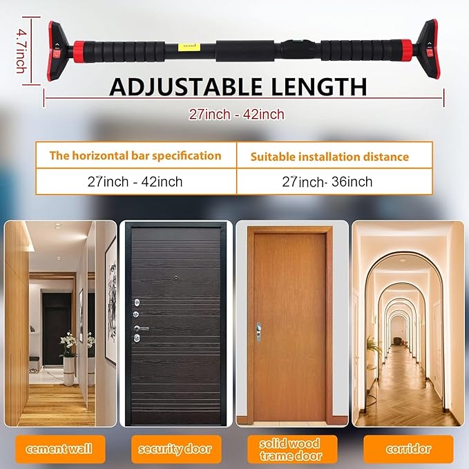 Pull Up Bar, Adjustable Strength Training Bars Without Screw, Adjustable Width Chin Up Bar for Doorway, Max Load 440 Lbs
