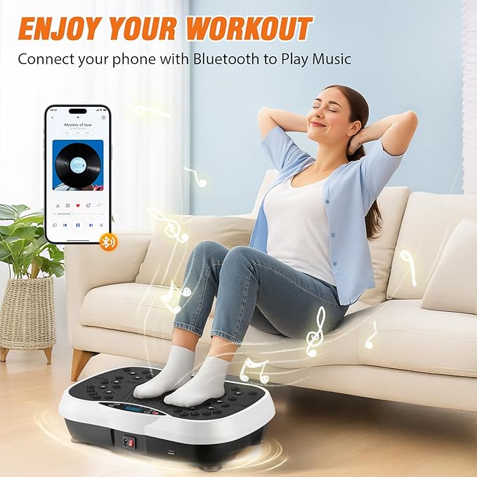 ALSO GO Vibration Plate Exercise Machine, 3 Workout Modes & 120-Level Vibration Platform for Weight Loss/Lymphatic Drainage, 400lbs Capacity Vibration Board with Resistance Bands for Full Body Workout
